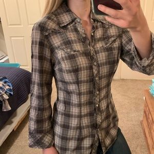 Vintage Guess Plaid Pearl Snap Up